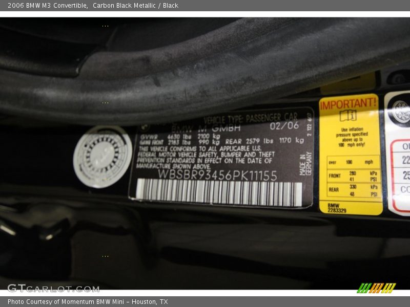 Carbon Black Metallic / Black 2006 BMW M3 Convertible