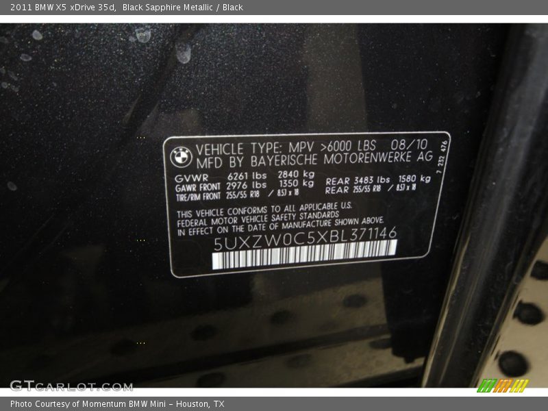 Black Sapphire Metallic / Black 2011 BMW X5 xDrive 35d
