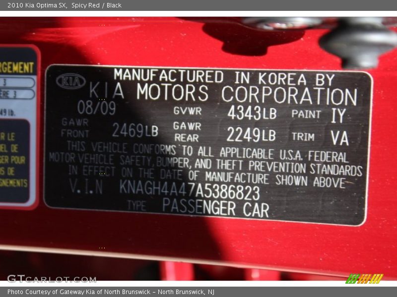 Spicy Red / Black 2010 Kia Optima SX