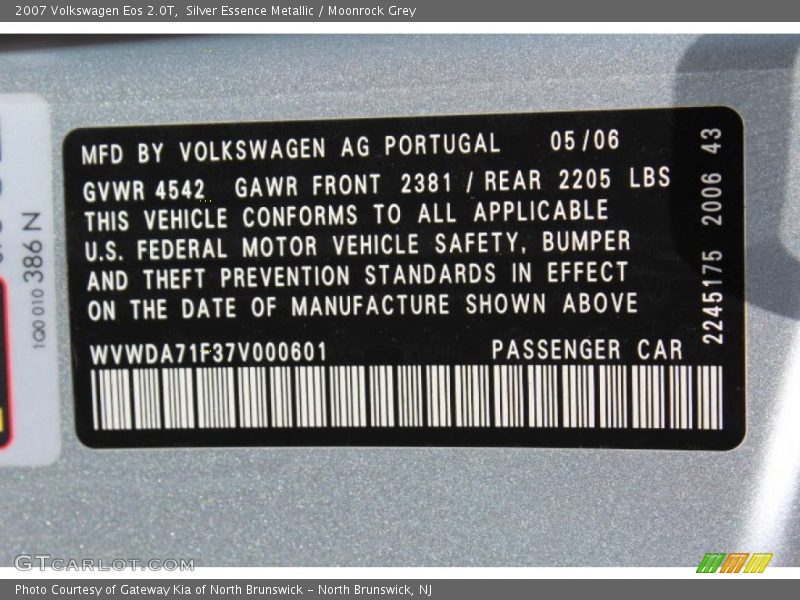 Silver Essence Metallic / Moonrock Grey 2007 Volkswagen Eos 2.0T