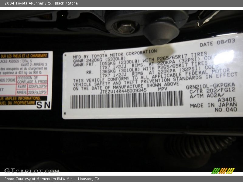 Black / Stone 2004 Toyota 4Runner SR5