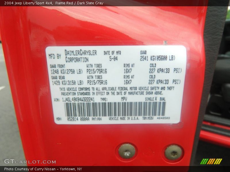 Flame Red / Dark Slate Gray 2004 Jeep Liberty Sport 4x4