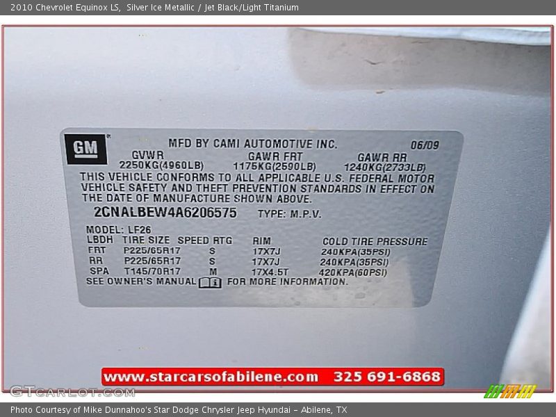 Silver Ice Metallic / Jet Black/Light Titanium 2010 Chevrolet Equinox LS