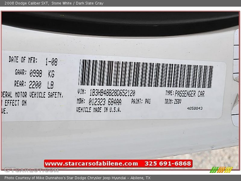 Stone White / Dark Slate Gray 2008 Dodge Caliber SXT