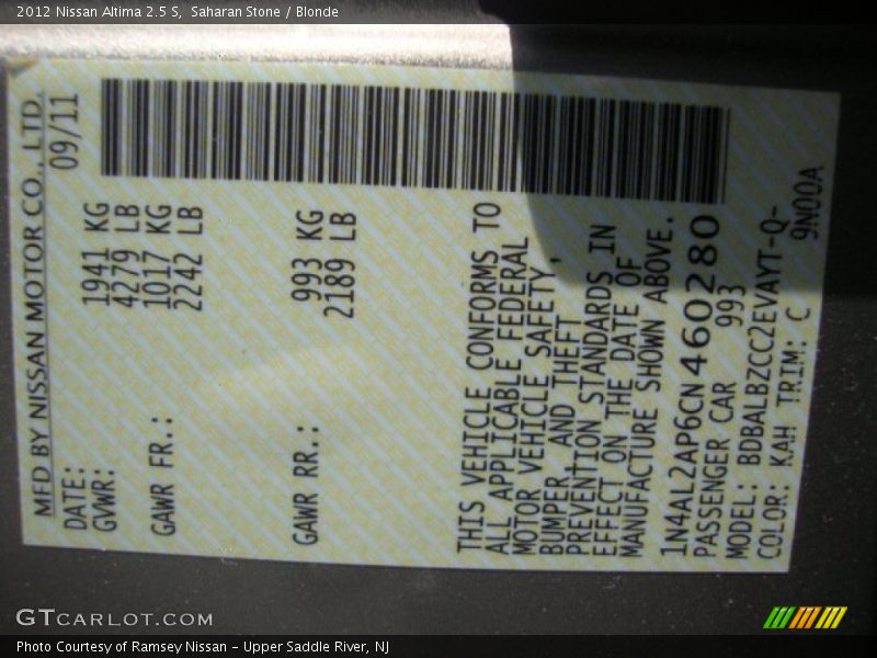 Saharan Stone / Blonde 2012 Nissan Altima 2.5 S