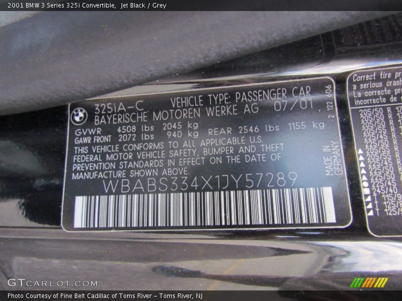Jet Black / Grey 2001 BMW 3 Series 325i Convertible