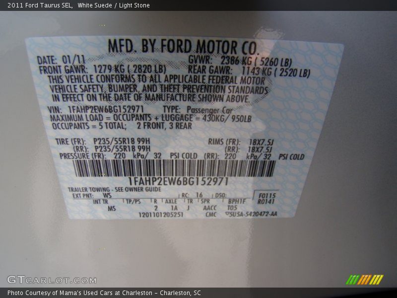 White Suede / Light Stone 2011 Ford Taurus SEL