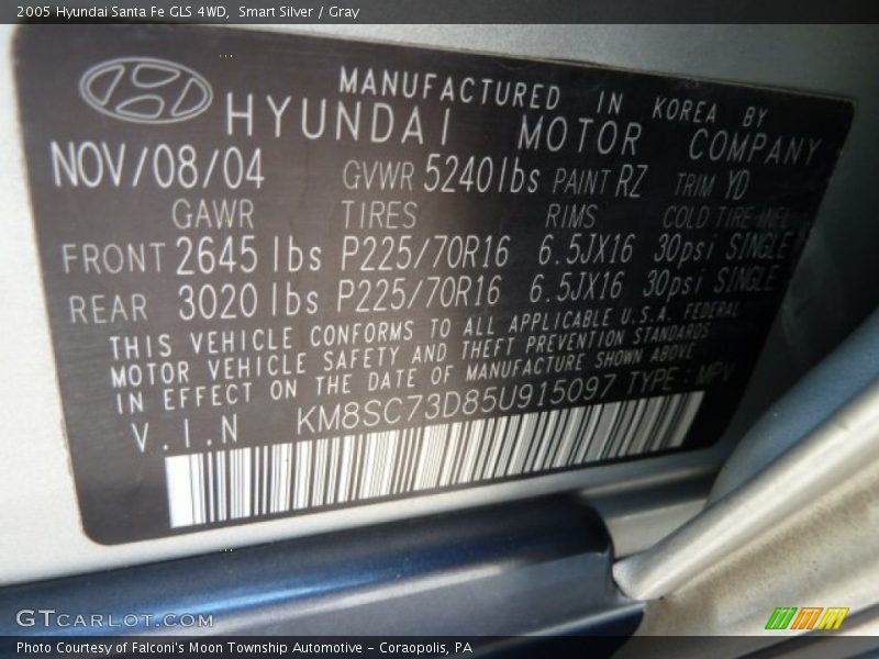 Smart Silver / Gray 2005 Hyundai Santa Fe GLS 4WD
