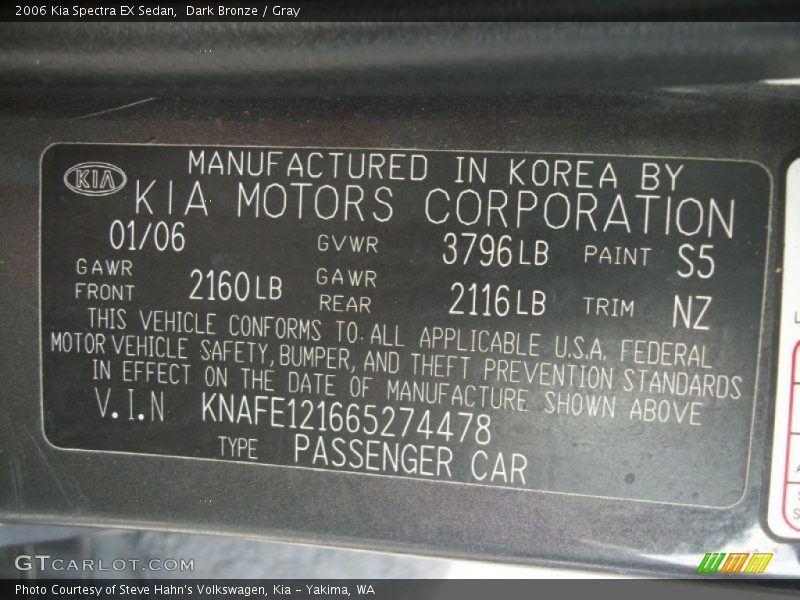 Dark Bronze / Gray 2006 Kia Spectra EX Sedan
