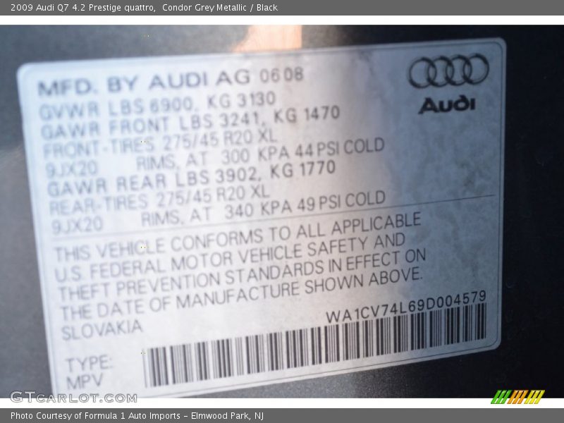 Condor Grey Metallic / Black 2009 Audi Q7 4.2 Prestige quattro