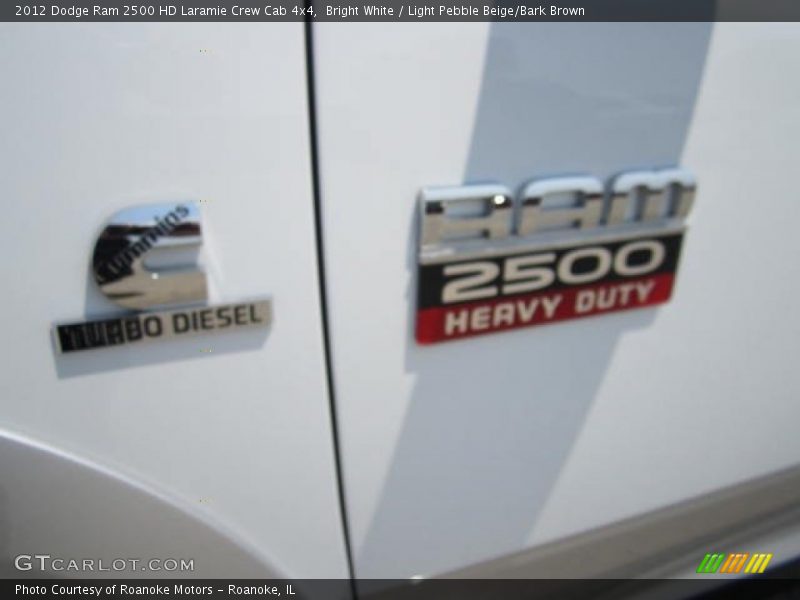 Bright White / Light Pebble Beige/Bark Brown 2012 Dodge Ram 2500 HD Laramie Crew Cab 4x4