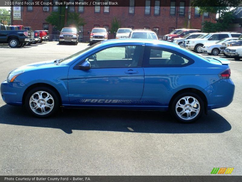 Blue Flame Metallic / Charcoal Black 2010 Ford Focus SE Coupe