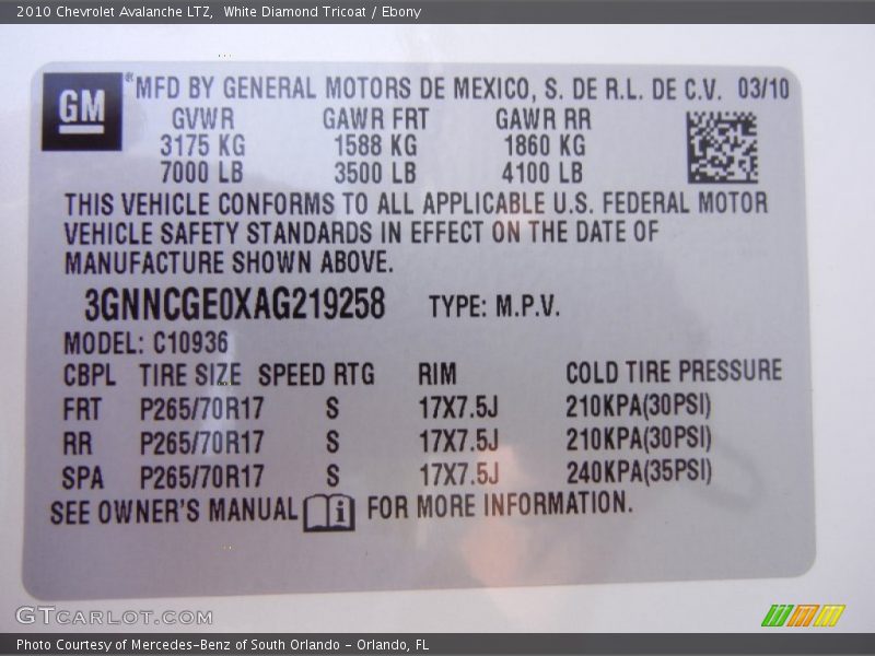 White Diamond Tricoat / Ebony 2010 Chevrolet Avalanche LTZ