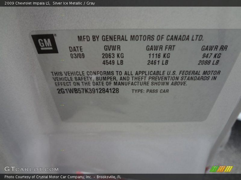 Silver Ice Metallic / Gray 2009 Chevrolet Impala LS