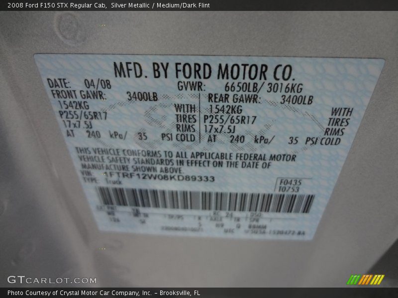 Silver Metallic / Medium/Dark Flint 2008 Ford F150 STX Regular Cab