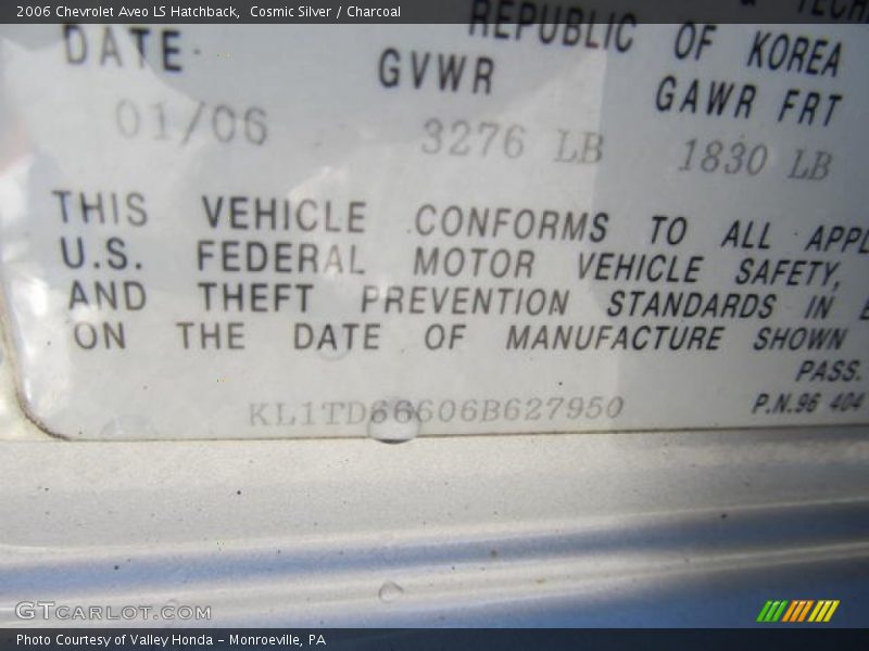 Cosmic Silver / Charcoal 2006 Chevrolet Aveo LS Hatchback