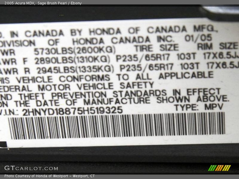 Sage Brush Pearl / Ebony 2005 Acura MDX