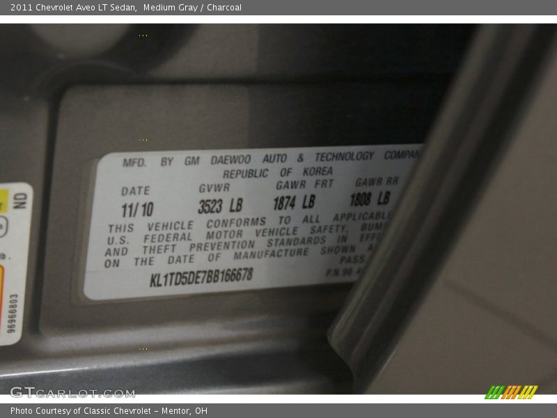 Medium Gray / Charcoal 2011 Chevrolet Aveo LT Sedan
