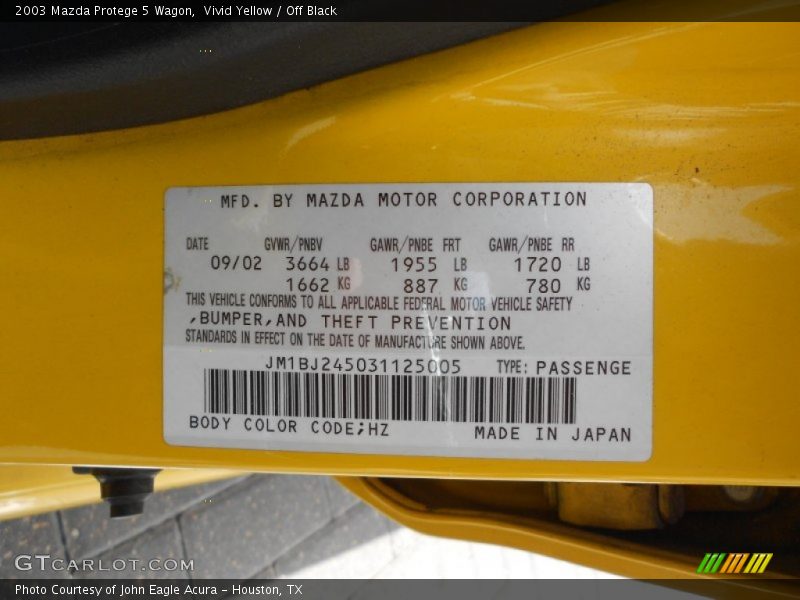 Vivid Yellow / Off Black 2003 Mazda Protege 5 Wagon