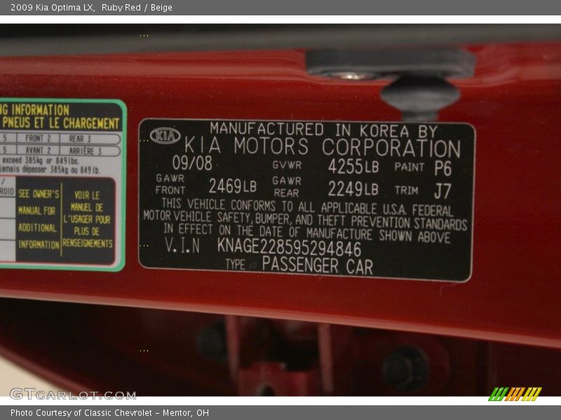 Ruby Red / Beige 2009 Kia Optima LX