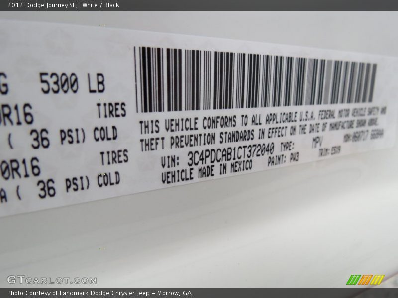 White / Black 2012 Dodge Journey SE