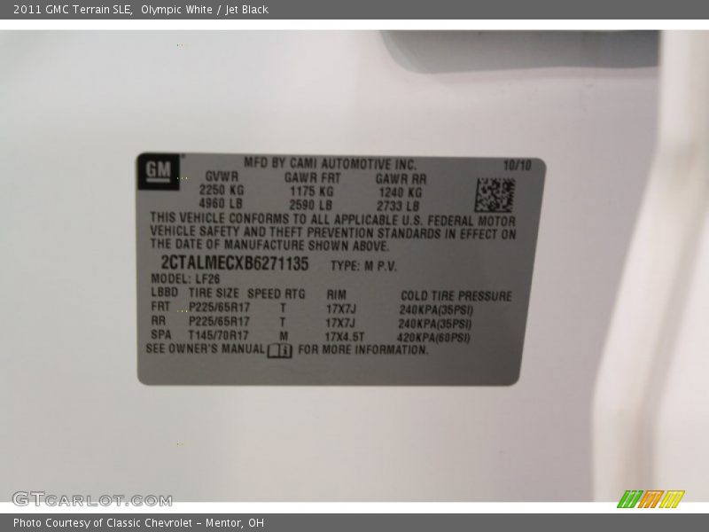 Olympic White / Jet Black 2011 GMC Terrain SLE