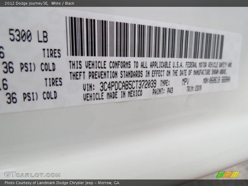 White / Black 2012 Dodge Journey SE