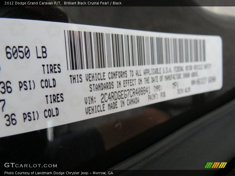 Brilliant Black Crystal Pearl / Black 2012 Dodge Grand Caravan R/T