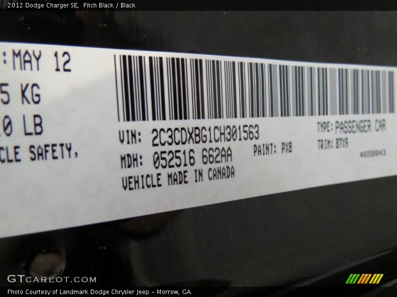 Pitch Black / Black 2012 Dodge Charger SE