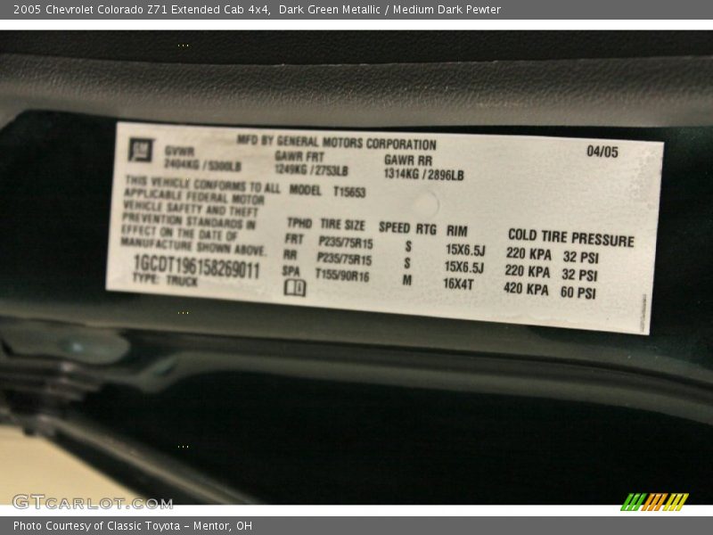 Dark Green Metallic / Medium Dark Pewter 2005 Chevrolet Colorado Z71 Extended Cab 4x4