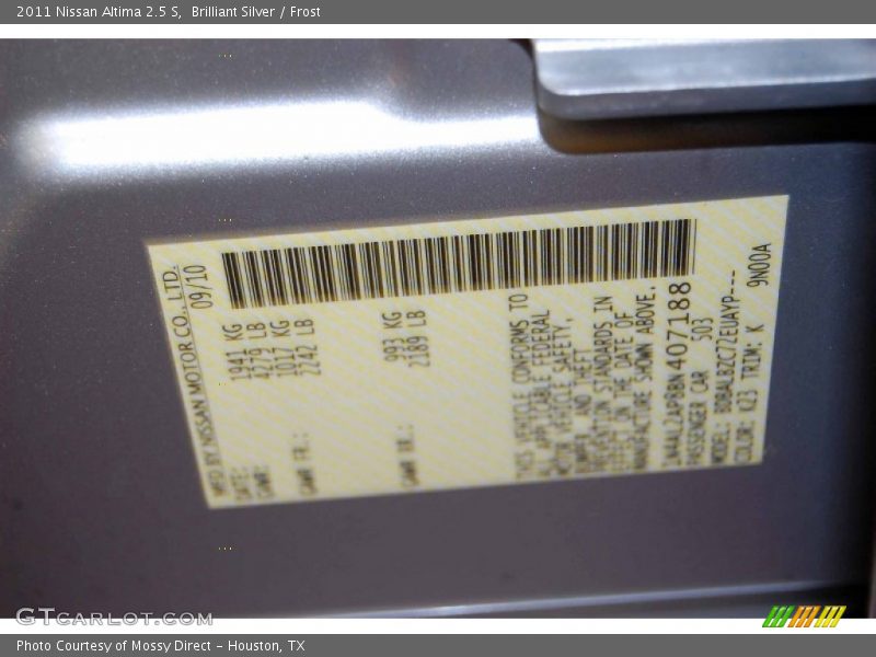 Brilliant Silver / Frost 2011 Nissan Altima 2.5 S