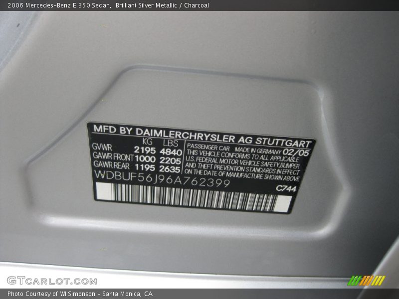 Brilliant Silver Metallic / Charcoal 2006 Mercedes-Benz E 350 Sedan