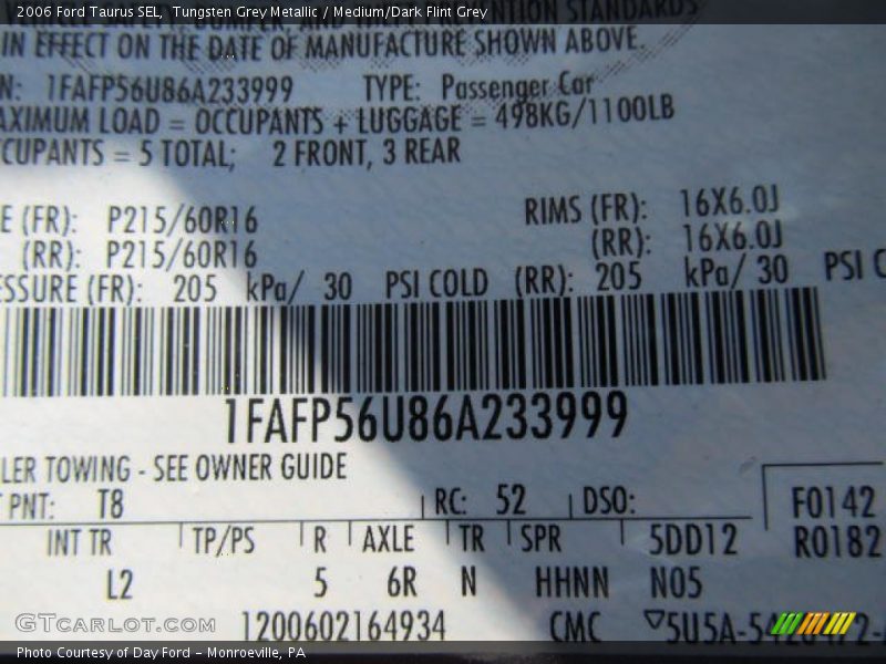 Tungsten Grey Metallic / Medium/Dark Flint Grey 2006 Ford Taurus SEL