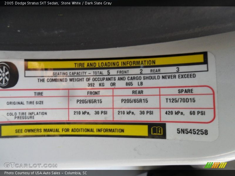Stone White / Dark Slate Gray 2005 Dodge Stratus SXT Sedan