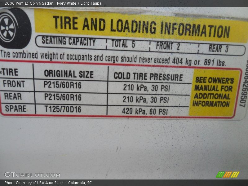 Ivory White / Light Taupe 2006 Pontiac G6 V6 Sedan