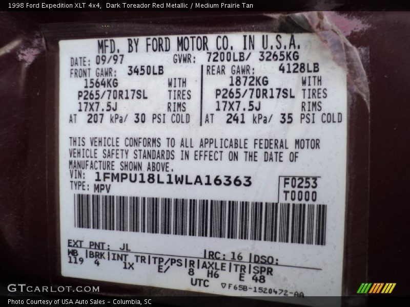 Dark Toreador Red Metallic / Medium Prairie Tan 1998 Ford Expedition XLT 4x4
