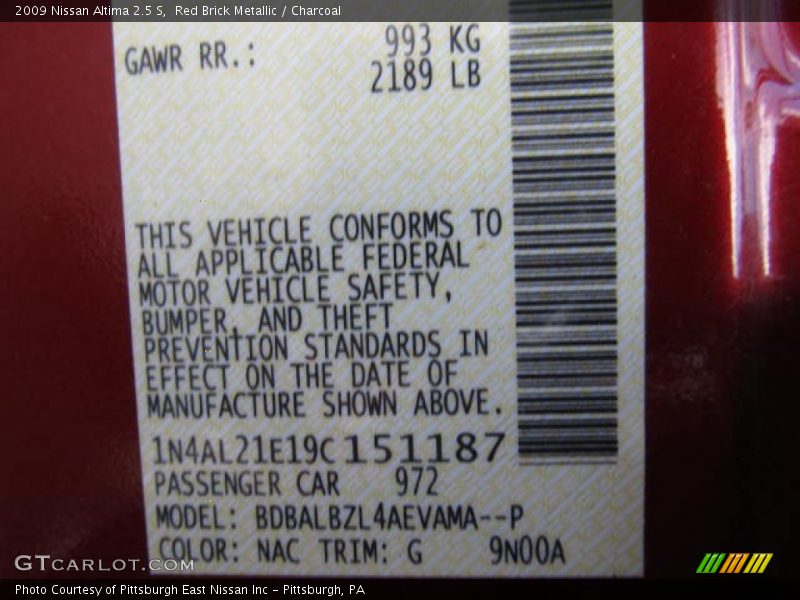 Red Brick Metallic / Charcoal 2009 Nissan Altima 2.5 S