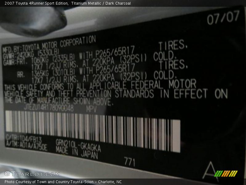 Titanium Metallic / Dark Charcoal 2007 Toyota 4Runner Sport Edition