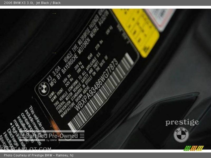 Jet Black / Black 2006 BMW X3 3.0i