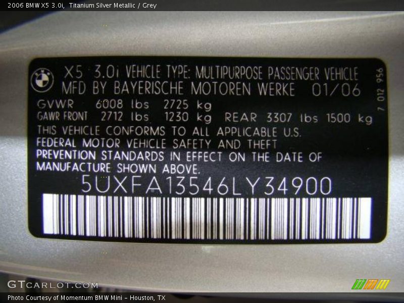 Titanium Silver Metallic / Grey 2006 BMW X5 3.0i