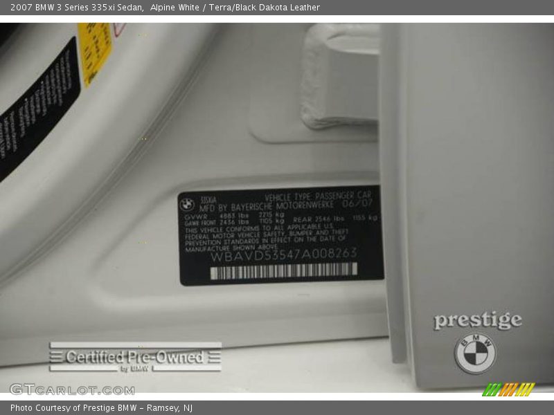 Alpine White / Terra/Black Dakota Leather 2007 BMW 3 Series 335xi Sedan