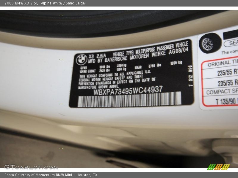 Alpine White / Sand Beige 2005 BMW X3 2.5i
