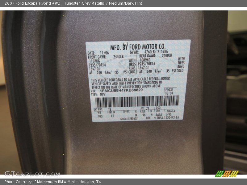 Tungsten Grey Metallic / Medium/Dark Flint 2007 Ford Escape Hybrid 4WD