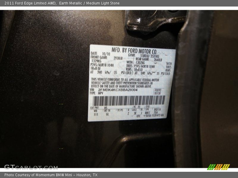 Earth Metallic / Medium Light Stone 2011 Ford Edge Limited AWD