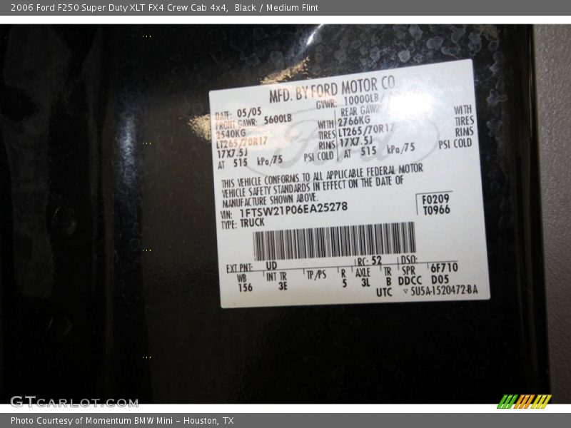 2006 F250 Super Duty XLT FX4 Crew Cab 4x4 Black Color Code UD