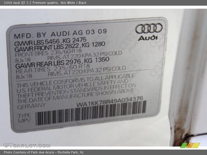 Ibis White / Black 2009 Audi Q5 3.2 Premium quattro