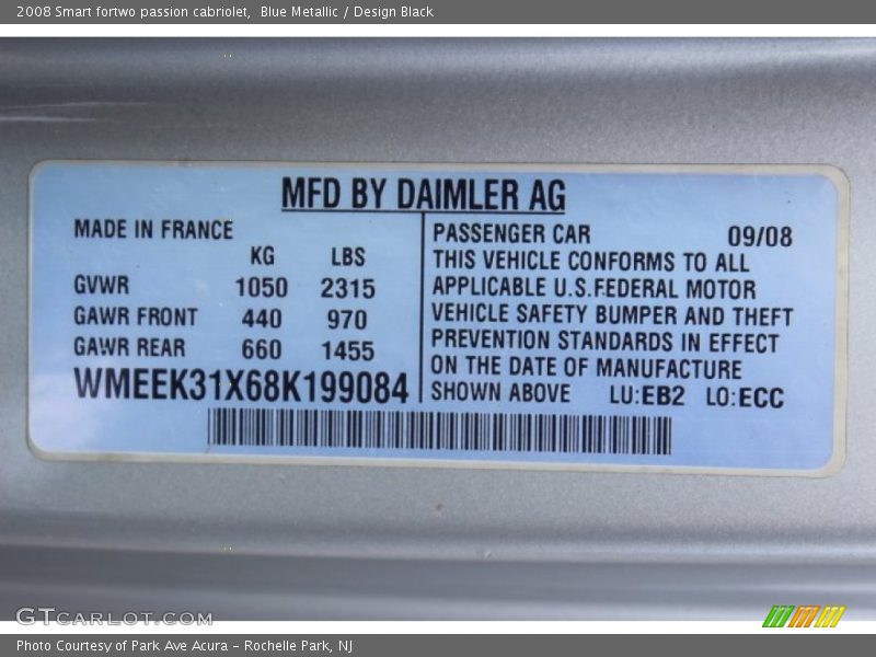 Blue Metallic / Design Black 2008 Smart fortwo passion cabriolet