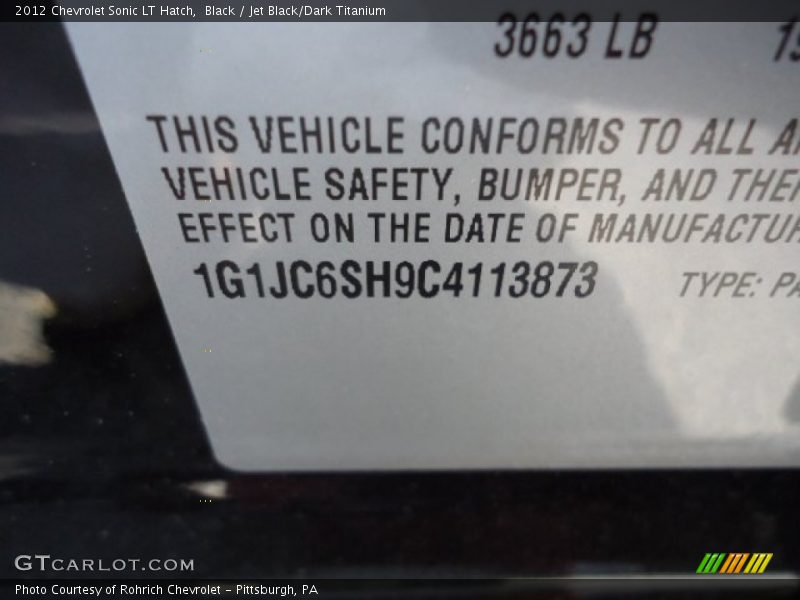 Black / Jet Black/Dark Titanium 2012 Chevrolet Sonic LT Hatch