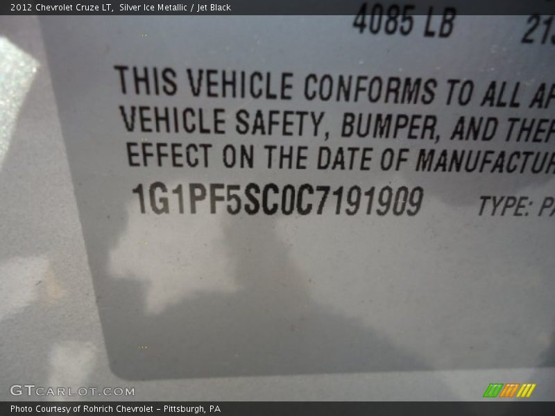 Silver Ice Metallic / Jet Black 2012 Chevrolet Cruze LT