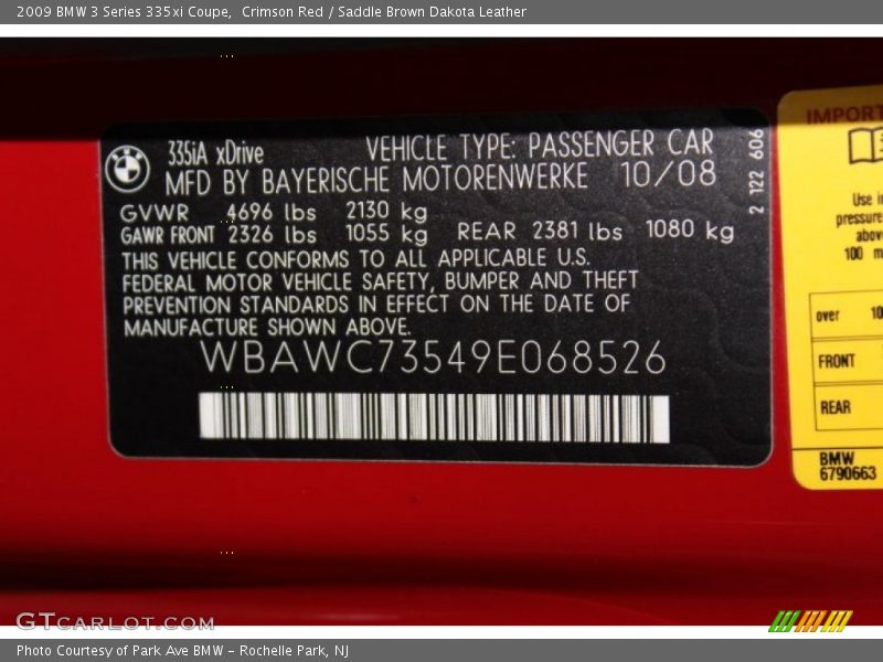 Crimson Red / Saddle Brown Dakota Leather 2009 BMW 3 Series 335xi Coupe